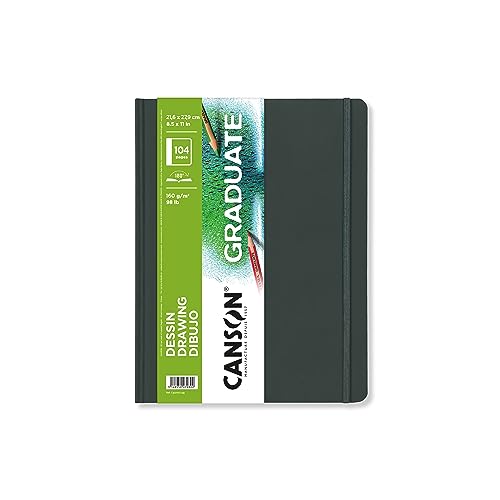 Canson Graduate Drawing Paper, Hard Cover Art Journal, 8.5x11 inches, 52 Sheets — Artist Paper for Pencil, Ink, Pen, Marker Illustration - size: 8.5x11