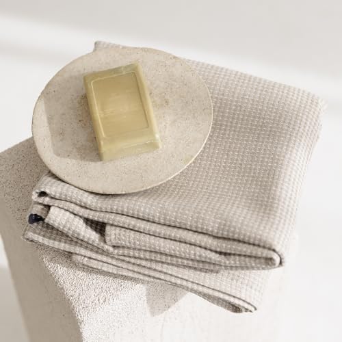 Linen Towel for Bathroom - 28x52-inch Waffle Weave Bath Towel - color: White Natural, size: Bath Towel