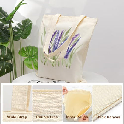 Aesthetic Canvas Tote Bag for Women with Inner Pocket - color: Lavender