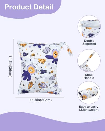 ALVA ALVABABY 2pcs Waterproof Wet Dry Bags,Reusable with Two Zippered Pockets,Baby Cloth Diaper,Travel,Beach,Pool,Daycare,Soiled Baby Items,Yoga Gym Bag,Swimsuits or Wet Clothes 2LW03 - color: Rockets and alien tigers