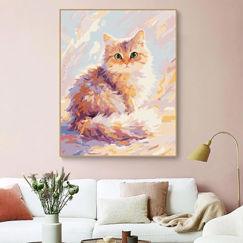 ZRIZQ Paint by Numbers Kit for Adults Beginner Animal,Cat,16x20 | Full set with wooden brushes,rolled canvas,rich paints.Calming activity.Beginner friendly.Just open and paint. - color: 16"X20"Rolled Canvas(Frameless)-Cute Cat