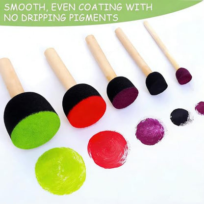 60 Pcs Round Paint Sponges Set, 5 Sizes Sponge Brushes for Painting, Sponge Paint Brushes for Acrylic Painting, Wooden Handle Craft Sponges for DIY, Crafts and Kids Arts (Black) - style: 60 Pcs Black