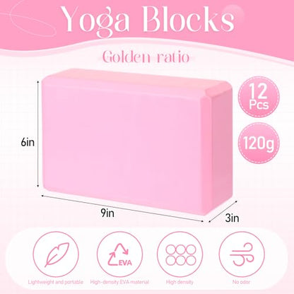 18 Pieces Yoga Block and Pilates Ball Set, 12 Foam Non-slip Yoga Bricks with 6 Small Exercise Balls for Pilates, Stretching & Home Workout