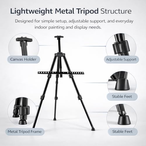 NS JYMB Easel Stand for Sign and Painting, 17-66 Inch Adjustable, Black | Portable metal tripod easel for display stand, canvas holder, floor, poster board, wedding signs and travel use - style: 66Black 1pack