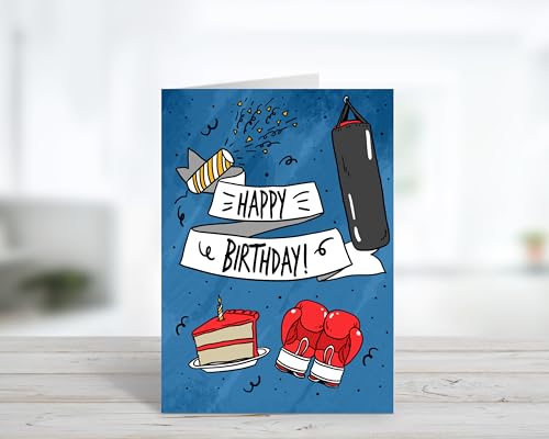 Boxing Birthday Card – Blue Happy Birthday Card for Fighters and Gym Lovers - style: Boxing