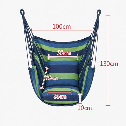 Hammock Chair Hanging Chair with 2 Cushions Maximum Load-Bearing 330 pounds Canvas Material is Very Breathable and Comfortable Suitable for Many Indoor and Outdoor scenarios (Blue-Green) - color: Blue-green