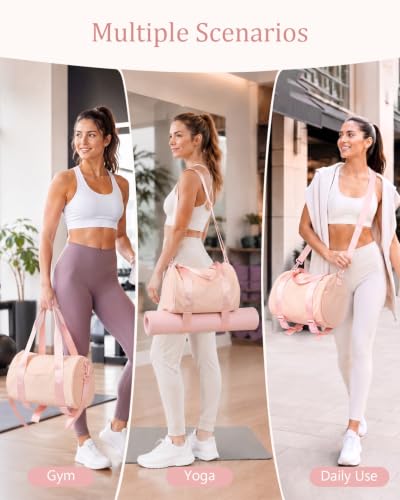 Small Gym Bag for Women, 11L Mini Duffle Bag with Shoe Compartment, Wet Pocket & Yoga Mat Holder, Lightweight Carry On Sport Bag for Gym, Yoga, Dance & Overnight Trips - Pink - color: Pink
