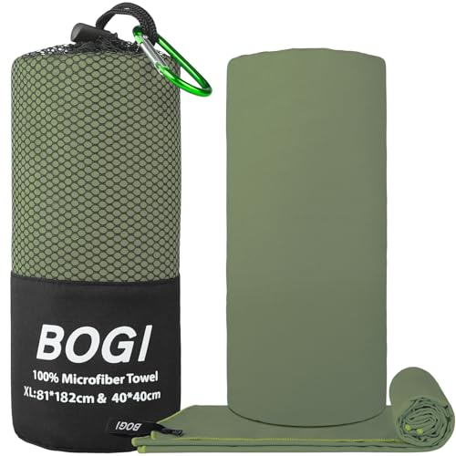 BOGI Microfiber Travel Sports Towel-Quick Dry Travel Towel,Soft Lightweight Absorbent Compact for Camping Gym Beach Bath Yoga Swimming Backpacking (XL:72''x32''+16''x16''-AGreen) - color: Army Green, size: XL:72''x32''+16''x16''