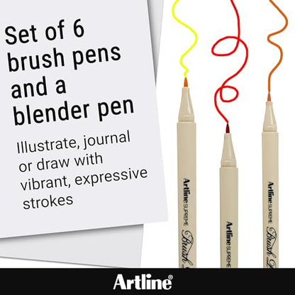 Artline SUPREME Brush Pens | AP Certified Safe for Kids | Blur Resistant Ink | EPFS-F | Flexible Brush Nib Creates Unique Wide & Fine Lines | Assorted Floral 7-Pack - size: Pack of 7