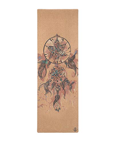 Shakti Warrior Cork Yoga Mat, Non Slip, 72 x 24 Inch, 3mm Thick | Artist-designed premium eco-friendly cork yoga mat with a non-slip, non-toxic surface for regular yoga, hot yoga and Pilates. - color: Dreamcatcher