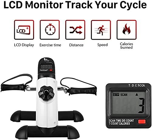 Mini Exercise Bike, himaly Under Desk Bike Pedal Exerciser Portable Foot Cycle Arm & Leg Peddler Machine with LCD Screen Displays - color: White