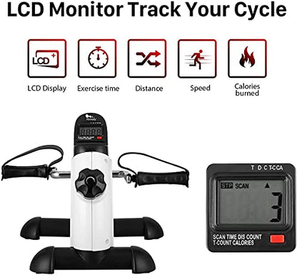 Mini Exercise Bike, himaly Under Desk Bike Pedal Exerciser Portable Foot Cycle Arm & Leg Peddler Machine with LCD Screen Displays - color: White