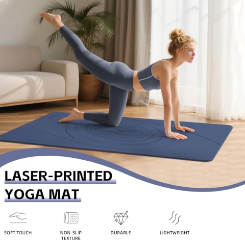 Large Yoga Mat Thick, 76"x32"x0.31"Wide POE Exercise Mat with Non-Slip Surface & Carry Strap, Anti-Tear Workout Mat for Yoga, Pilates, Fitness - color: Navy Blue