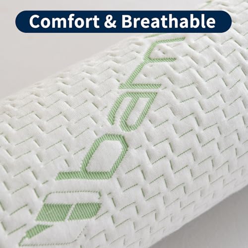 Neck Roll Pillow for Neck Pain Relief - High Resilience Foam Round Bolster Pillow for Cervical Support with Removable Washable Cover for Sleeping, Travel Legs Back Yoga (17X6 inch)