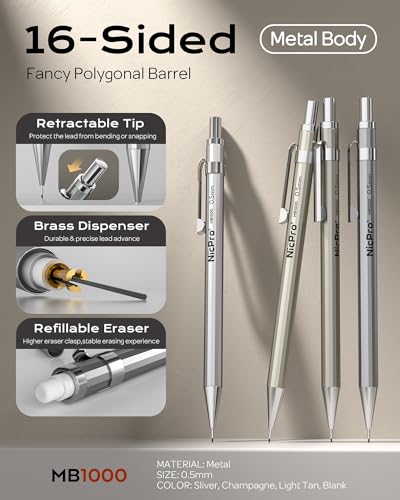 Nicpro 37PCS Metal Mechanical Pencil Set with 30PCS Art Mechanical Pencil Set in Leather Case