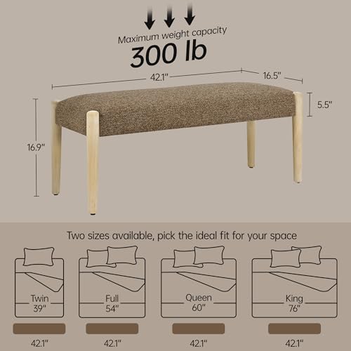 Usaint 42" End of Bed Bench with Wood Legs, Dark Brown with Oak Leg - color: Dark Brown With Oak Leg