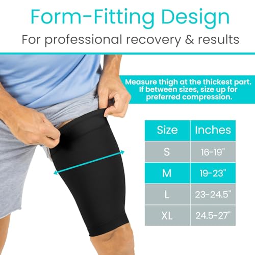 Vive Thigh Compression Sleeve (2 Pack) Hamstring Brace for Upper Thigh | Breathable Leg Support Wrap for Men & Women - Non Slip Elastic Sleeve for Pain Relief, Groin, Sciatica & Quadriceps - size: Medium