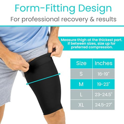 Vive Thigh Compression Sleeve (2 Pack) Hamstring Brace for Upper Thigh | Breathable Leg Support Wrap for Men & Women - Non Slip Elastic Sleeve for Pain Relief, Groin, Sciatica & Quadriceps - size: Medium