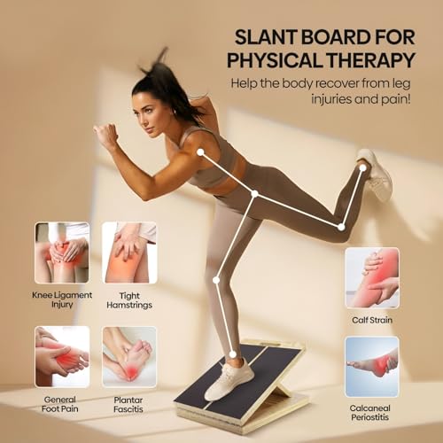 Wooden Slant Board for Calf Stretching - 6 Adjustable Angles, 400 Lbs Capacity Calf Stretcher Slant Board for Squats, Knees, Ankle, Leg, Heel & feet, Squat Wedge & Physical Therapy Equipment