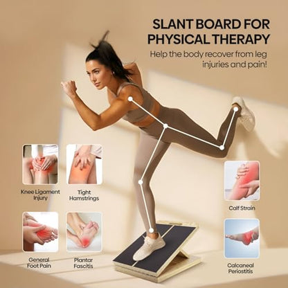 Wooden Slant Board for Calf Stretching - 6 Adjustable Angles, 400 Lbs Capacity Calf Stretcher Slant Board for Squats, Knees, Ankle, Leg, Heel & feet, Squat Wedge & Physical Therapy Equipment