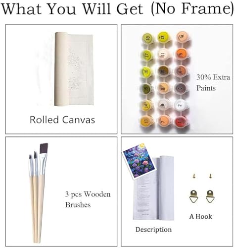 ZRIZQ Flowers Paint by Numbers Kit for Adults Beginner,Purple Rose,16x20 | Full set with wooden brushes,rolled canvas,rich paints.Calming activity.Beginner friendly.Just open and paint. - color: 16"X20"Rolled Canvas(Frameless)-Flowers 2