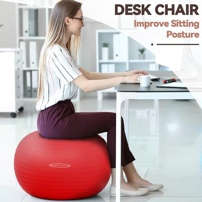 Fitvids Anti-Burst and Slip Resistant Exercise Ball Yoga Ball Fitness Ball Birthing Ball with Quick Pump - color: Red, size: L(23-26in/58-65cm)