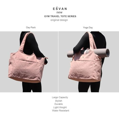 ESVAN Yoga Tote Bag Mat bag Women Shoulder Bags Carryall Tote for Travel Office Workout Gym Nurse Beach - color: Linen Pink