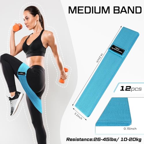 Lenwen 12 Pcs Fabric Resistance Bands Bulk - color: Blue