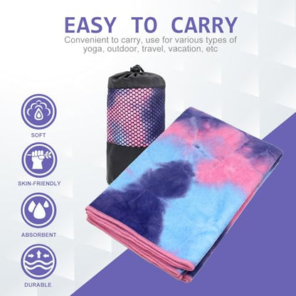 Eunzel Hot Yoga Towel - Microfiber Non Slip Yoga Mat Towel with Grip Dot Sweat Absorbent Towel for Hot Yoga, Pilates and Fitness 72" x 24", Purple & Blue/Pink - color: Purple & Blue/ Pink