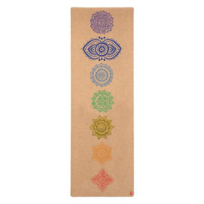 Shakti Warrior Chakra Cork Yoga mat - Artist Designed, Premium eco Friendly mats, Non Slip, Non Toxic, Great for Regular & Hot Yoga, Pilates and Work Out (72 inch x 24 inch x 3mm Thick)