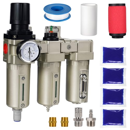 Upgraded 3/4" NPT Industrial Air Compressor Dryer with Filter, 3 Stage Water Separator with Particulate Filter, Coalescing Filter, Desiccant Dryer, Air Regulator & Auto Drain