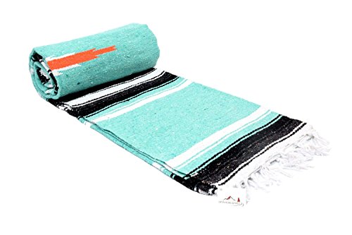 Open Road Goods Mexican Diamond Blanket - XL Heavyweight Yoga Blanket – Handmade in Mexico - Thick Boho Serape Saltillo Style Throw for Beach, Picnic, Home, Camping and More! (Mint & Black) - color: Mint & Black