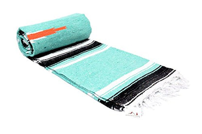 Open Road Goods Mexican Diamond Blanket - XL Heavyweight Yoga Blanket – Handmade in Mexico - Thick Boho Serape Saltillo Style Throw for Beach, Picnic, Home, Camping and More! (Mint & Black) - color: Mint & Black