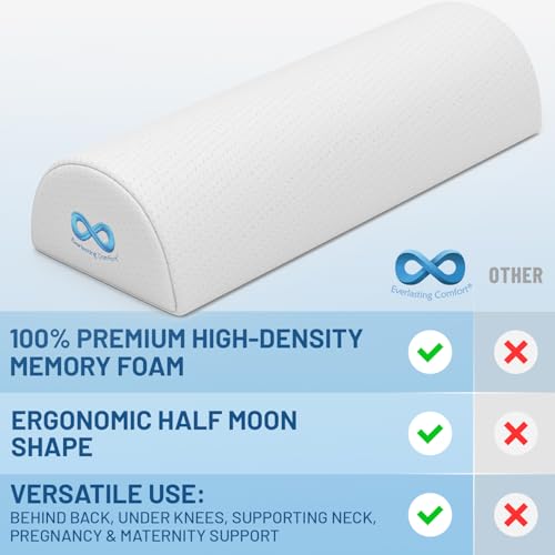 Everlasting Comfort Under Knee Pillow for Back Sleeping - Memory Foam Half Moon Leg Bolster Pillow for Back Pain, Thoracic Support - size: Standard