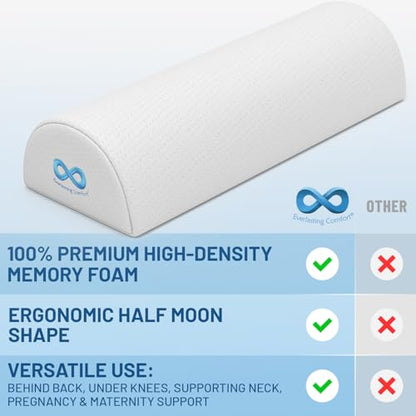 Everlasting Comfort Under Knee Pillow for Back Sleeping - Memory Foam Half Moon Leg Bolster Pillow for Back Pain, Thoracic Support (Pack of 2) - size: Standard (Pack of 2)