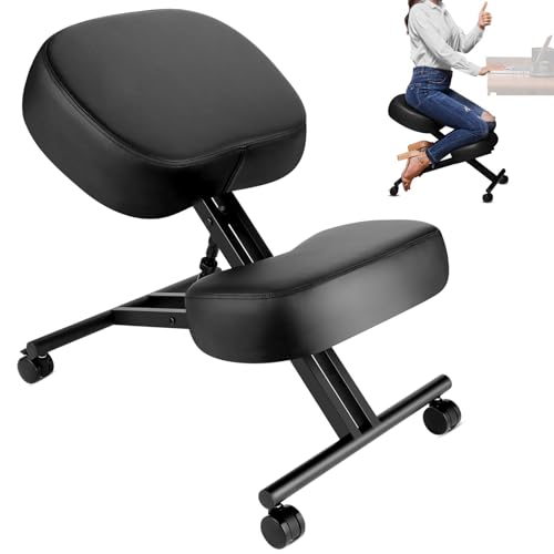 Ergonomic Kneeling Chair, Meditation Chair with Height Adjustable and Cushion for Home and Office, Posture Office Stool with an Angled Seat and Casters - size: Height-Angle Adjustable