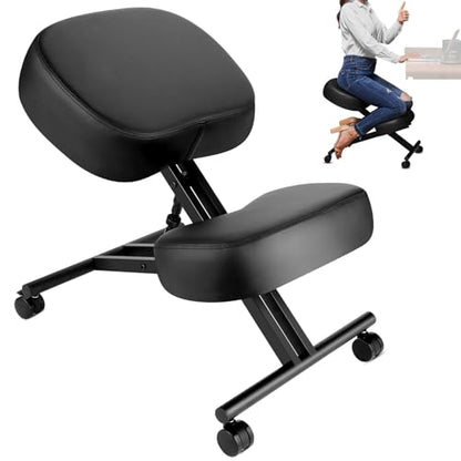 Ergonomic Kneeling Chair, Meditation Chair with Height Adjustable and Cushion for Home and Office, Posture Office Stool with an Angled Seat and Casters - size: Height-Angle Adjustable
