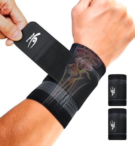 HiRui Wrist Brace Wrist Wraps Compression Wrist Strap, Wrist Support for Work Fitness Weightlifting Sprains Tendonitis, Carpal Tunnel Arthritis, Pain Relief, Adjustable Wristbands 2 PACK (Black, S) - color: Black, size: Small (Pack of 2)