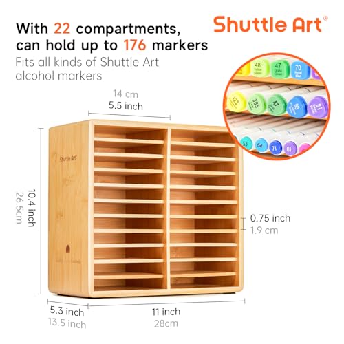 Shuttle Art Marker Organizer, Hold 176 Art Markers, Brush Pens, Pencil Large Holder with 22 Compartments for Home, Classroom, Office Desktop Stationary Storage