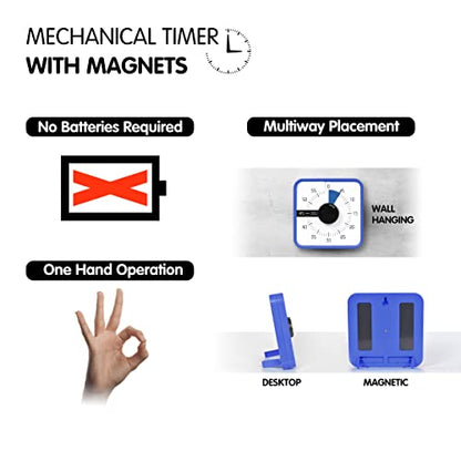 TWENTY5 SEVEN Countdown Timer 7.5 inch; 60 Minute 1 Hour Visual Timer – Classroom Teaching Tool Office Meeting, Mechanical Countdown Clock for Kids Exam Time Management Magnetic, Navy Blue - color: Navy Blue