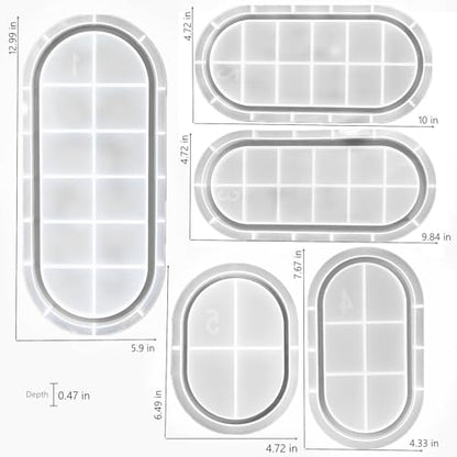 5 Pcs Oval Tray Resin Molds Set - 12'', 10'', 9'', 7'', 5.7'' Oval Tray Molds for Epoxy Resin, Jewelry Holder, Concrete, Gypsum - color: 5 pcs Oval Tray Resin Molds