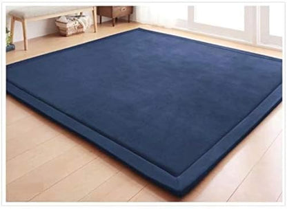 V-mix Handmade Weaving Plush Foam Play Mat for Baby, Toddler, Children - Yoga & Exercise Mat, Cushy-Soft & Thick Hypoallergenic, Non-Toxic, Reversible - color: Deep Blue, size: 4'11" x 6'7" (Rectangular)