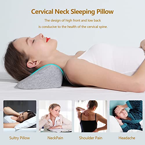 Cervical Neck Pillows for Pain Relief Sleeping, Memory Foam Neck Bolster Pillow for Stiff Pain Relief, Neck Support Pillow Neck Roll Pillow for Bed Pillow (Light Grey) - color: Light Grey