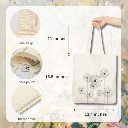 Aesthetic Canvas Tote Bag for Women with Inner Pocket - color: Dandelion