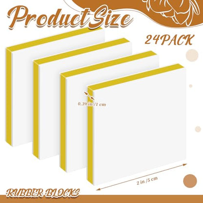 Frienda 24 Pcs 2" x 2" Rubber Carving Block Printmaking Stamp, White Yellow | Easy to Carve, for Printmaking, Stamp Making, DIY Crafting, Scrapbook, Painting, Soft Linoleum for Beginners, Professionals - color: White Yellow
