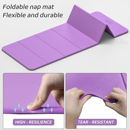ILILI Foldable Yoga Mat 71 * 24 * 0.3 Inch | Lightweight TPE Non Slip Exercise Mat, Waterproof Portable Fitness Mat for Home Gym, Pilates, Stretching & Daily Workouts - color: Violet