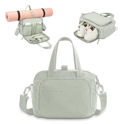 mini gym bag for women, travel duffel bag with wet pockets and Shoe Compartment,Lightweight carry on weekender duffel, water resistant,for sports,yoga,dance,green - color: green
