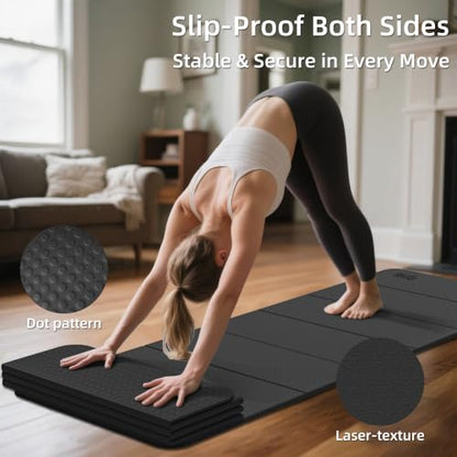 WEILA 1/2 Inch 70"x24" Foldable TPE Yoga Mat, Thick Non Slip Pilates Mat - color: Charcoal