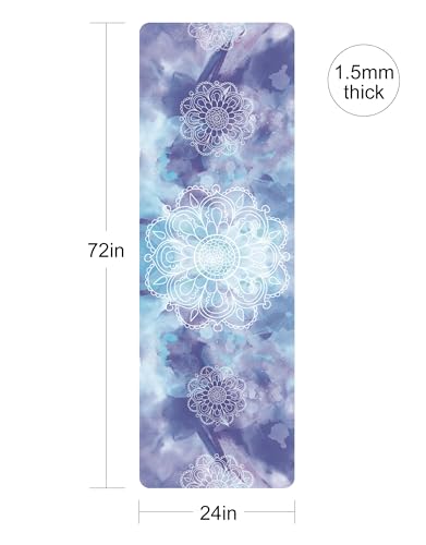nuveti Printed Travel Yoga Mat 1/16 Inch Thick Non Slip Fitness Workout Mat | with Carrying Bag, Foldable Lightweight Suede & Natural Rubber Yoga Mat for Yoga Pilates and Fitness 72" L x 24" W x 1.5mm - color: PengMoTuYa