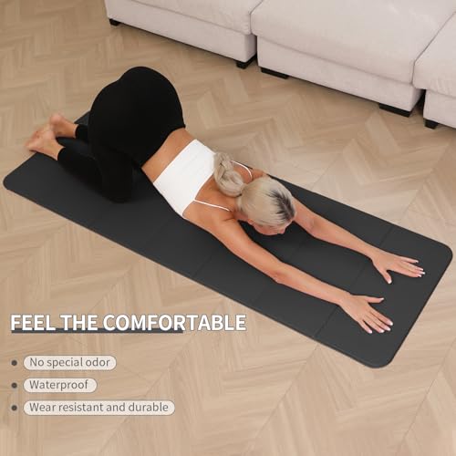 PAIDU Foldable Yoga Mat 10mm Thick, 75"x26" Non-Slip Fitness Exercise Mat - color: Black